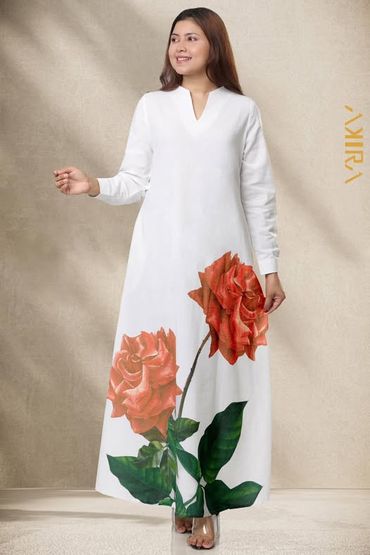 Rose Flowery Linen Dress | Kaftan, Bohemian Dress, Floral Dress, Boho Maxi Dress