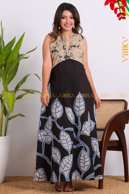 Golden Leaves Batik Dress | Kaftan, Bohemian Dress, Floral Dress, Boho Maxi Dress