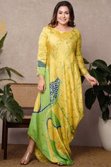 The Saffron Silk Party-ware Dress | Kaftan, Bohemian Dress, Floral Dress, Boho Maxi Dress
