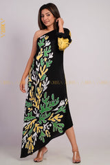 Willow Silk One-Shoulder Dress | Kaftan, Bohemian Dress, Floral Dress, Boho Maxi Dress