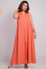 Apricot Sleeveless Casual Dress | Kaftan, Bohemian Dress, Floral Dress, Boho Maxi Dress