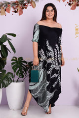 Black Leaves Magic Silk Dress | Kaftan, Bohemian Dress, Floral Dress, Boho Maxi Dress