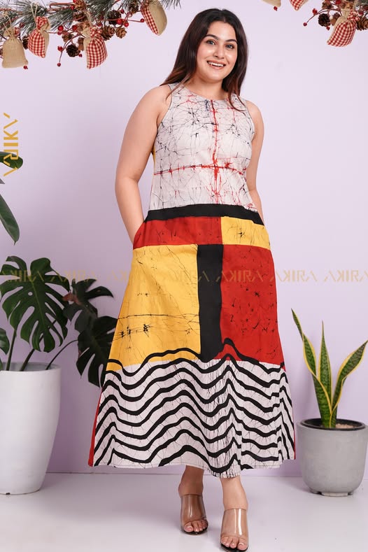 Vermillion Batik Designer Dress | Kaftan, Bohemian Dress, Floral Dress, Boho Maxi Dress