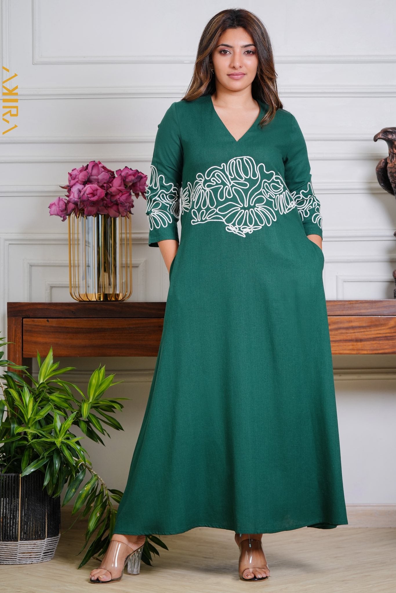 Moden flax linen elegant dress | Kaftan, Bohemian Dress, Floral Dress, Boho Maxi Dress