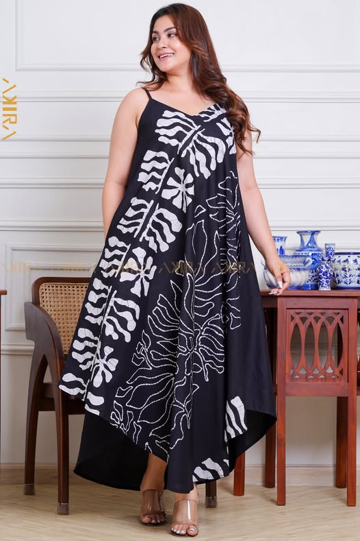 Dark Leaves Batik Designer Dress | Kaftan, Bohemian Dress, Floral Dress, Boho Maxi Dress