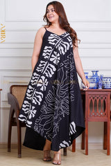 Dark Leaves Batik Designer Dress | Kaftan, Bohemian Dress, Floral Dress, Boho Maxi Dress