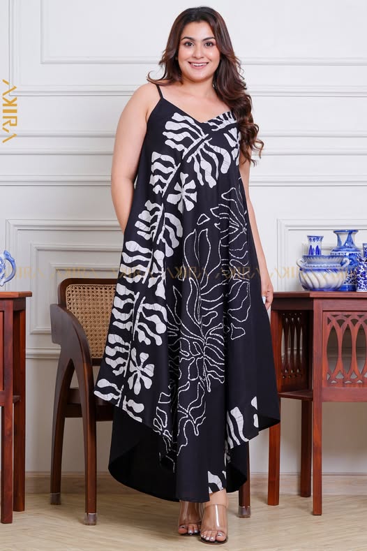 Dark Leaves Batik Designer Dress | Kaftan, Bohemian Dress, Floral Dress, Boho Maxi Dress