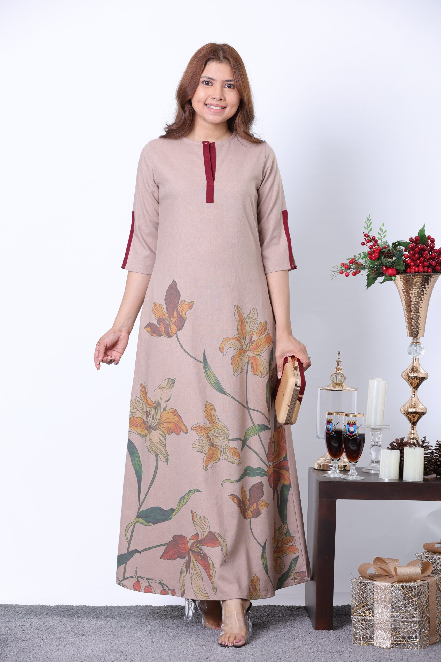 Marie Contrast Detail Dress | Kaftan, Bohemian Dress, Floral Dress, Boho Maxi Dress