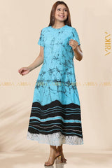 Cyan Short Sleeve Batik Dress