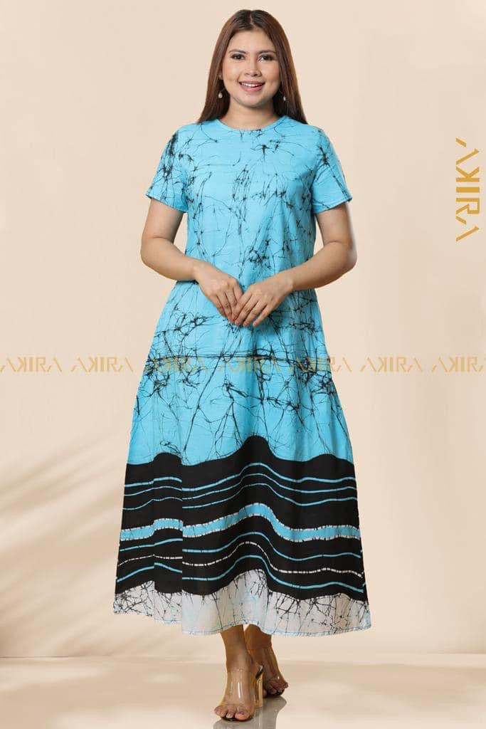 Cyan Short Sleeve Batik Dress