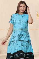 Cyan Short Sleeve Batik Dress